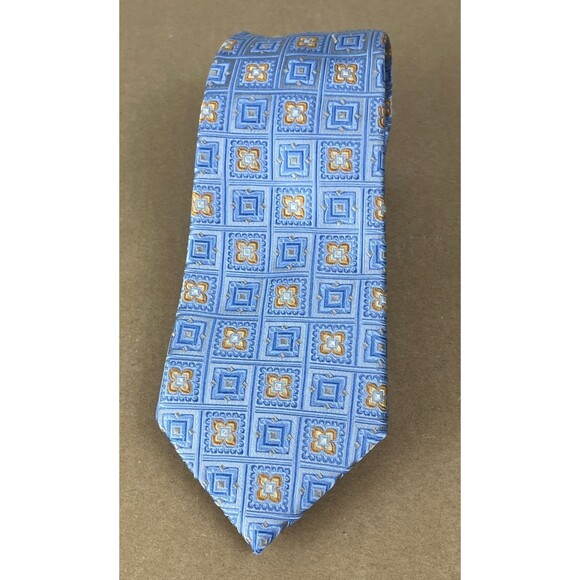 Emilio Ponti Handmade 100% Silk Tie Blue Geometric Necktie Professional 59.5x3.5 - Picture 1 of 5